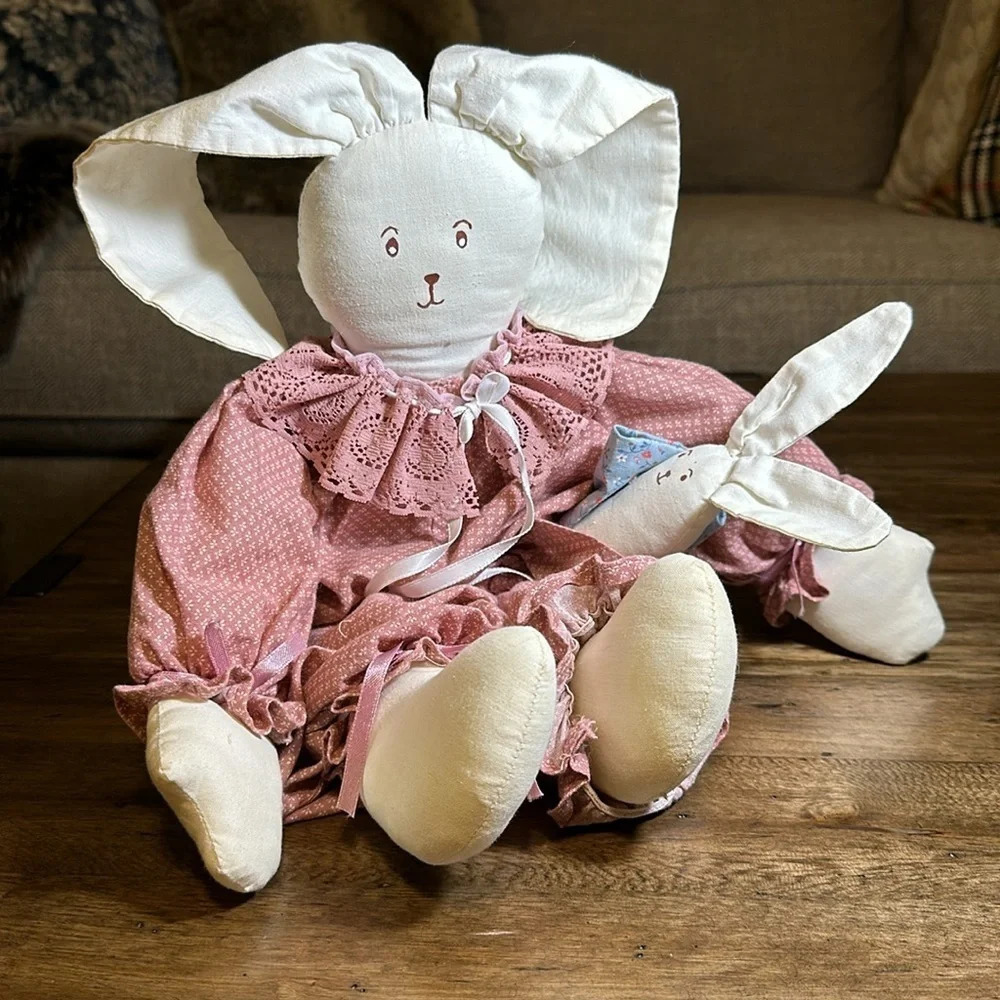 vintage floppy ear stuffed bunny rabbit handmade custom w/baby stuffed animal